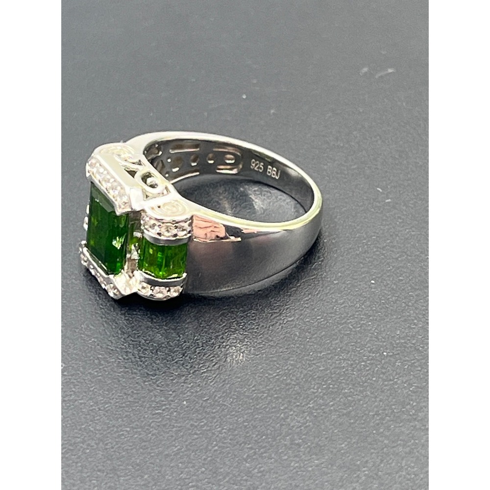 BBJ Emerald Cut Chrome Diopside Round White Zircon Baguette Cocktail Ring 6.5 - Picture 8 of 14